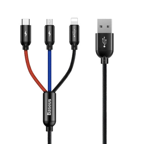 Baseus Three Primary Colors 3-in-1 Short Power Bank Cable - 30CM